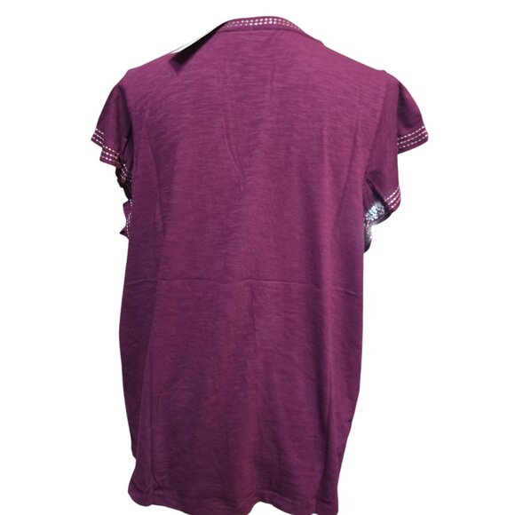 Style & Co Cotton Embroidered Flutter-Sleeve Knit Top 1X NWT Deep Cranberry - Picture 4 of 8